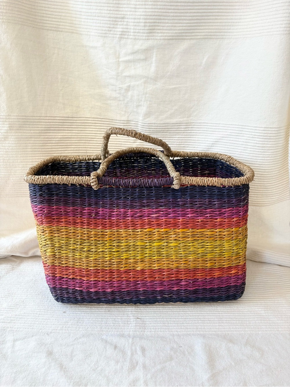 Handwoven Multicolor Straw Tote Beach Bag / Market Bag - Picture 9 of 12